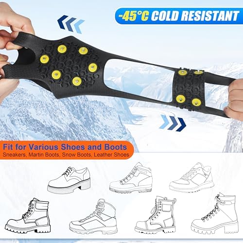 Ice Cleats for Shoes and Boots Ice Snow Grippers Anti-Slip Crampons 10 Studs Traction Cleat for Women Men Kids Hiking Fishing Walking Running Jogging