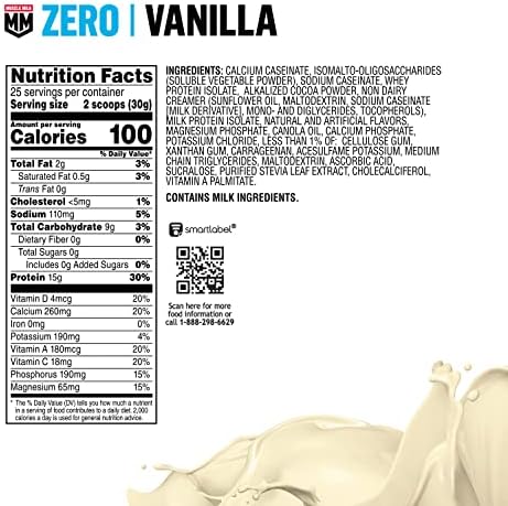 Muscle Milk ZERO, 100 Calorie Protein Powder, Chocolate, 15g Protein, 1.65 Pound, 25 Servings