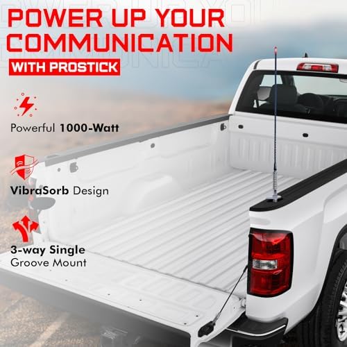 Prostick Fiberglass CB Antenna with Single Groove Mirror Mount & Stainless Steel Spring - 1000 Watt Durable Radio Antenna, Studs