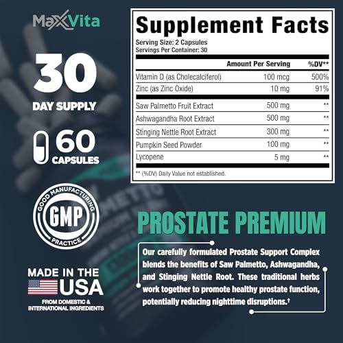 Prostate Premium - Saw Palmetto for Men, Stinging Nettle, Ashwagandha, Lycopene, Bladder & Urinary Relief, Prostate Supplement for Men, 60ct
