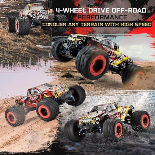 1:16 Scale All Terrain Fast RC Cars for Adults 40KPH, 4WD Electric Off-Road Remote Control Monster Truck with Metal Chassis, 2.4Ghz High Speed Car, Waterproof RC Truck with 2 Batteries for Boys & Kids