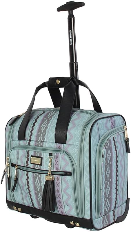 Steve Madden Designer 15 Inch Carry on Suitcase- Small Weekender Overnight Business Travel Luggage- Lightweight 2- Rolling Spinner Wheels Under Seat Bag for Women(Legends Teal)