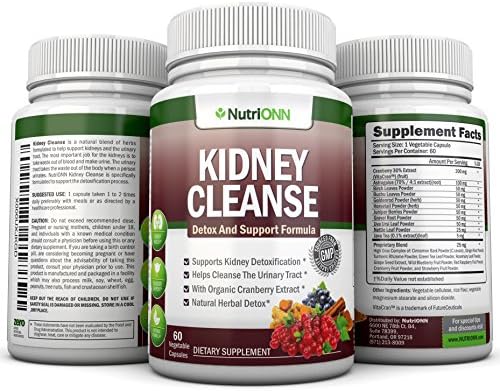 KIDNEY CLEANSE - Detox and Support For Urinary Tract, Bladder and Kidneys - All Natural Herbal Supplement Formula With Organic Cranberry, Astragalus