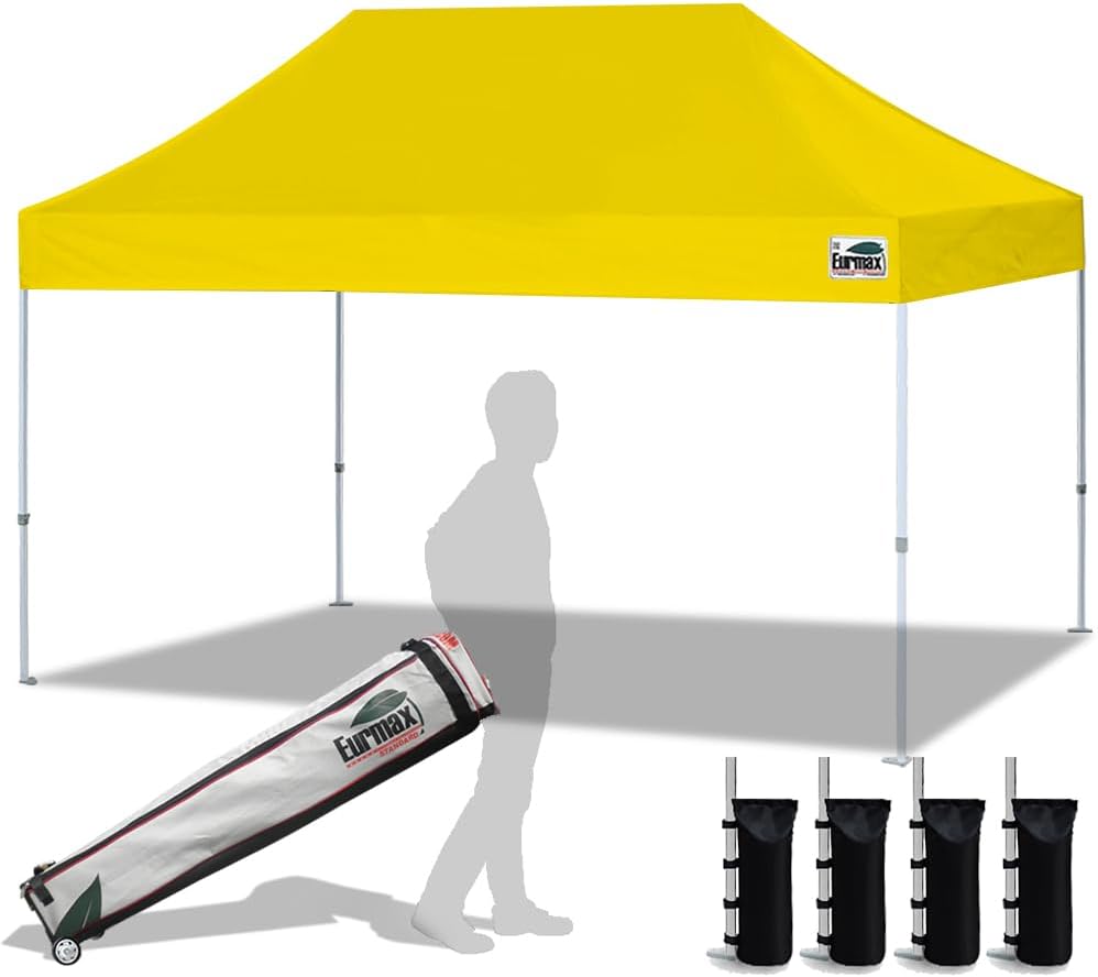 Eurmax USA 10x10ft Pop Up Canopy,Commercial Instant Tent for Outdoor Events,Patented No-Tip Rolling Storage Bag with 4 Sandbags,UV & Water Resistant,Heavy Duty Portable Shelter Gazebo,Black