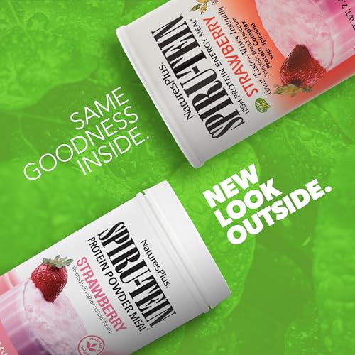 NaturesPlus SPIRU-TEIN, Strawberry - 1.2 lb - Plant-Based Protein Shake - Non-GMO, Vegetarian, Gluten Free - 16 Servings