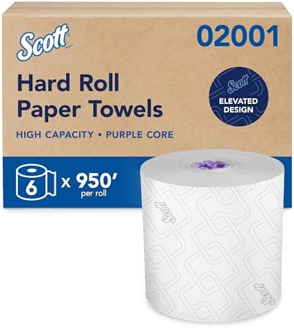 Scott Professional Hard Roll Paper Towels, Bulk, 6 Rolls x 950' (02001) | Purple Core, High-Capacity, Elevated Design, Absorbency Pockets, White, Plus Tier, Compatible with Scott Essential Dispensers
