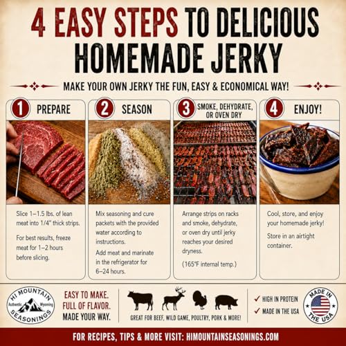 Hi Mountain BOLD & SAVORY Jerky Seasoning and Cure Kit | Variety Pack | Bold & savory flavors: Mandarin Teriyaki, Pepperoni, Sweet & Spicy, Inferno, & Pepper, Beef, Venison, Deer, Elk, Up to 20 lbs
