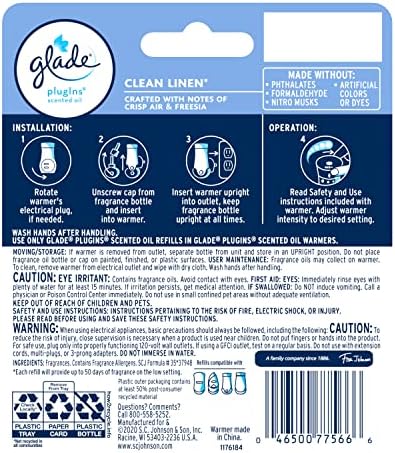 Glade PlugIns Refills Air Freshener Starter Kit, Scented and Essential Oils for Home and Bathroom, Cashmere Woods, 1.34 Fl Oz, 1 Warmer + 2 Refills