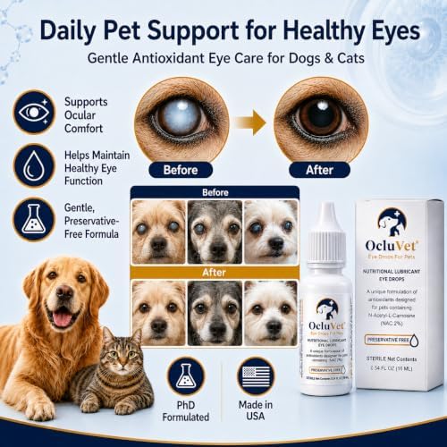 Pet Eye Drops for Dogs & Cats, 2% NAC, 16 mL | Preservative-free antioxidant formula with 2% N-Acetyl-L-Carnosine supports eye comfort and clarity