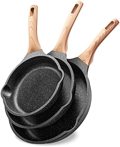 YIIFEEO Frying Pans Nonstick, Induction Frying Pan Set Granite Skillet Pans for Cooking Omelette Pan Cookware Set with Heat-Resistant Handle