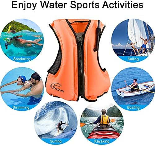 Rrtizan Inflatable Snorkel Vest for Adult, Travel Snorkeling Vest for Swimming, Snorkeling, Paddleboarding, Swim Vest Adult Suitable for 90-220lbs