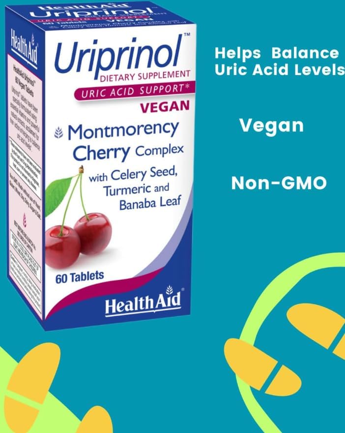 HealthAid Uriprinol® 60 Tablets – Twice‑Daily Antioxidant Uric Acid Cleanse with Montmorency Cherry, Celery Seed
