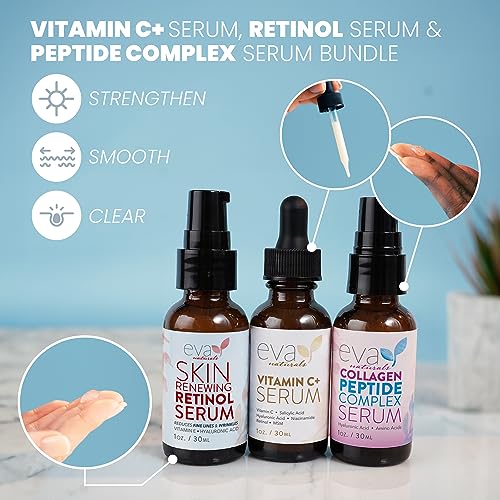 Eva Naturals Vitamin C Serum, Retinol, Niacinamide & Salicylic Acid, 1 oz | Hyaluronic acid, dark spots, brightening, dark spot remover & corrector, anti-aging