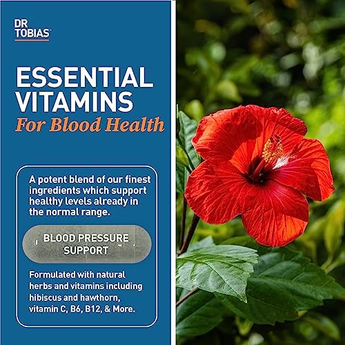 Dr. Tobias Blood Pressure Support Supplement 90 Capsules | Circulatory & Heart Health Support | Hawthorn + Hibiscus + Olive Leaf + Garlic | Vitamins