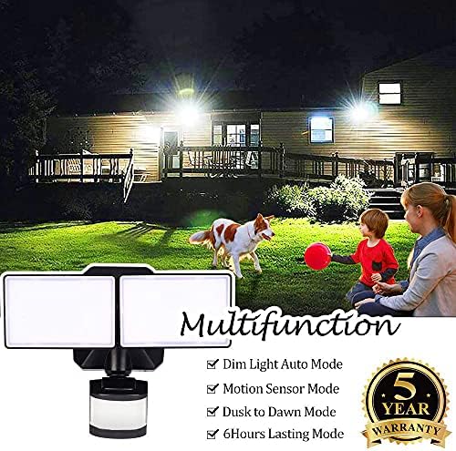 Dusk-to-Dawn Security Lights with Motion Sensor, 5000K IP65 Waterproof Outdoor, 280W Equiv. 110V 120V Dual-Head Rotatable LED Flood Light for Porch, Garage, Yard, Driveway