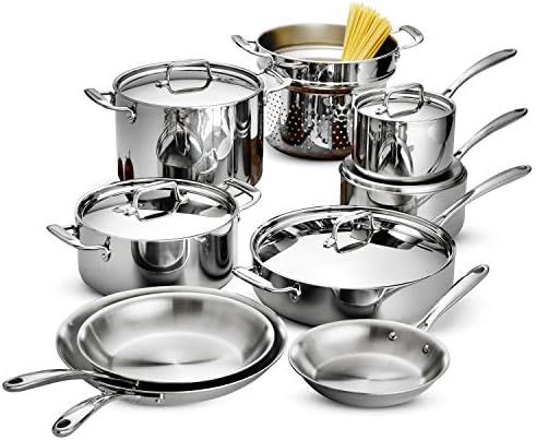 Tramontina 80116/568DS Stainless Steel Tri-Ply Clad Cookware Set, 14-Piece, Made in China