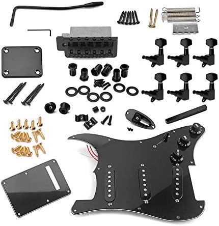 ST Electric Guitar DIY Kit Prewired Pickguard SSS Black | No-solder prewired pickguard. SSS Alnico pickups, 5-way switch. Tremolo bridge