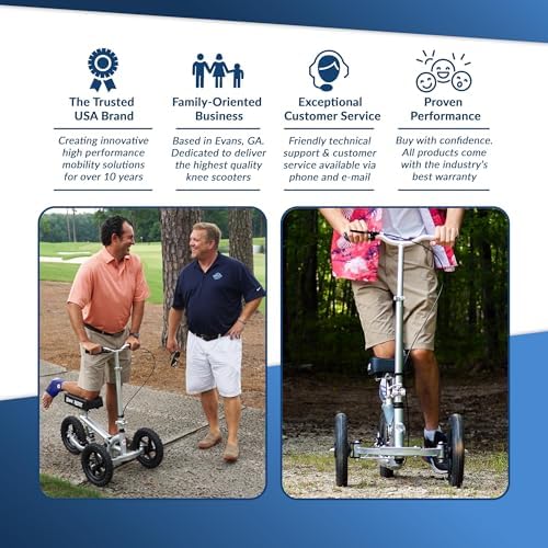 KneeRover PRO All Terrain Knee Scooter with Shock Absorber, Silver | Heavy Duty Knee Walker For Adults