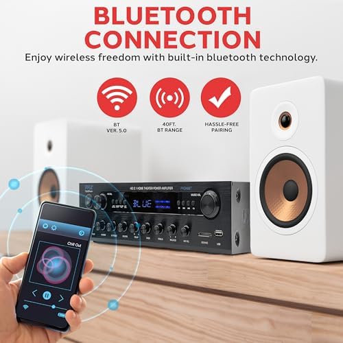 Pyle 400w Home Entertainment Amplifier with Bluetooth - Karaoke Optimized with Dual Mic Inputs with Reverb and Delay
