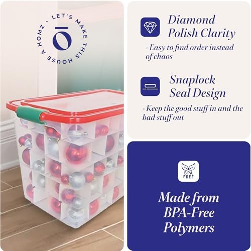 HOMZ Holiday Tote Plastic Storage Bin with Lid, 112 Qt, Clear/Red, 2 Pack