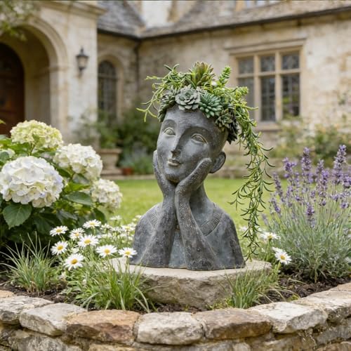 Newman House Studio Face Cactus Succulents Planter Pot - Indoor Outdoor Planter with Drainage Hole Garden Statues Cute Plants Pot Flower Pot