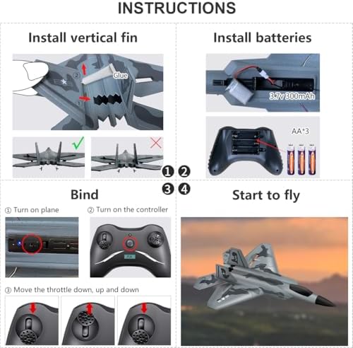 2CH F-22 RC Glider, Easy Fly RC Plane for Kids & Beginners