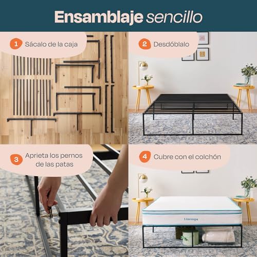 Linenspa Folding Metal Platform Bed Frame - Easy Assembly - Sturdy Steel - No Box Spring Needed - Underbed Storage - Mattress Foundation - 14" High