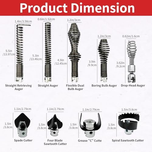 Alrens 10PCS Drain Snake Drill Attachment for RIDGID K-400, Fits 5/8" Cable | Drain Auger Cutter Kit Fits K-400, C-4, C-6, C-7, C-8 & C-9