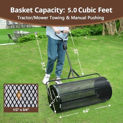 Compost Spreader 24 Inch Peat Moss Spreader with Installation Support Accessories, Metal Mesh Roller Lawn Spreader for Top Soil, Manure, Mulch, Top Dressing - Garden spreaders for lawns