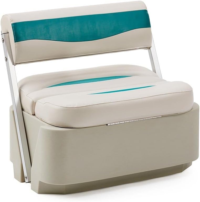 DeckMate® Complete Classic Swingback Pontoon Seat and Base (Ivory & Teal)