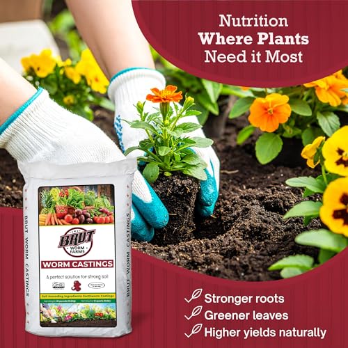 Brut Worm Farms Organic Worm Castings, Natural Fertilizer for Plants, 30 lb | Mineral-Rich Potting Mix Additive & Plant Food for Indoor Outdoor Plants, Compost, Soil Health & Garden Growth