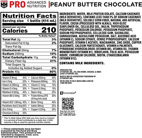 Muscle Milk Pro Advanced Nutrition Protein Shake, Intense Vanilla, 14 Fl Oz Bottle, 12 Pack, 40g Protein, 1g Sugar, 16 Vitamins & Minerals, 6g Fiber, Workout Recovery, Packaging May Vary