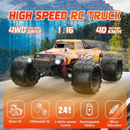 1/18 Scale High Speed RC Cars, 30KM/H 4WD Off-Road Remote Control Trucks for Adults and Kids Boys, All Terrain Truck Toys Gifts