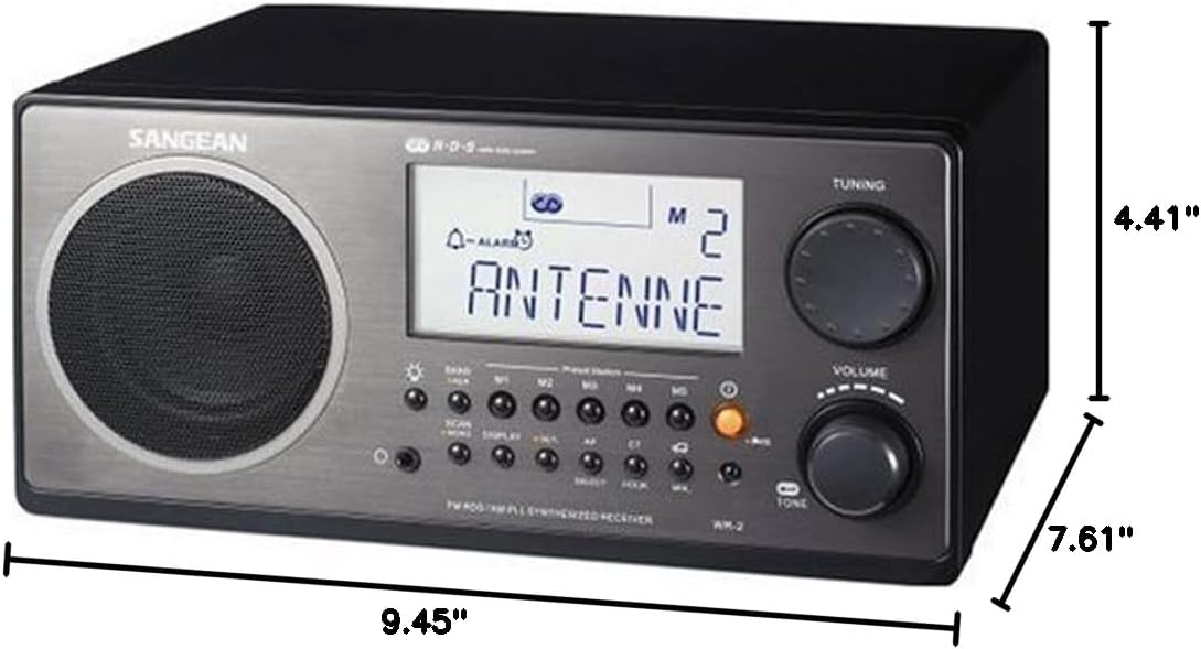 Sangean WR-2BK FM-RBDS AM Wooden Cabinet Digital Tuning Radio (Black) (Renewed)