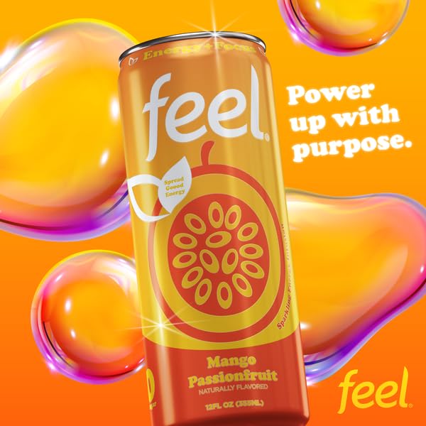 FEEL Variety Pack – Zero Sugar Sparkling Energy Drink – 3 Flavor Assortment, 140mg Plant-Based Caffeine from Green Coffee Beans + L-Theanine – Vitamin C, Vegan, Non-GMO – 12 Pack (12 Fl Oz Cans)