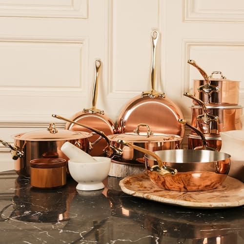Mauviel M'Heritage 150 B 1.5mm Polished Copper & Stainless Steel Sauce Pan With Lid, And Brass Handles, 1.9-qt, Made in France