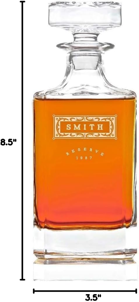 Swanky Badger Personalized Whiskey Decanter, Custom Whisky Decanter, 28 oz, 850ml, 8.5” x 3.5” x 3.5” (Modern)