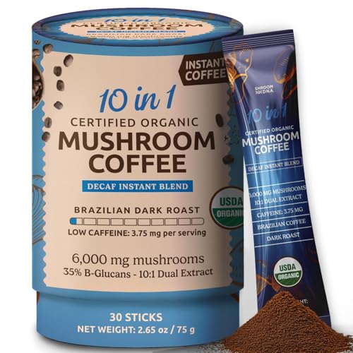 ShroomDNA Mushroom Coffee Blend with Chaga & Lion's Mane | Instant Focus + Clarity All Day | Organic + Vegan + Gluten Free | No Added Sugar | 20 Count