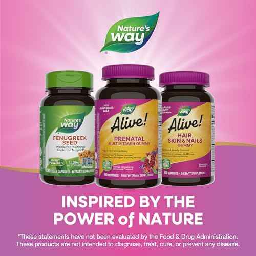 Nature's Way Alive! Daily Support Prenatal Gummy Multivitamin, 90 ct | Supplement with Plant-Based DHA for Brain & Eye Development*