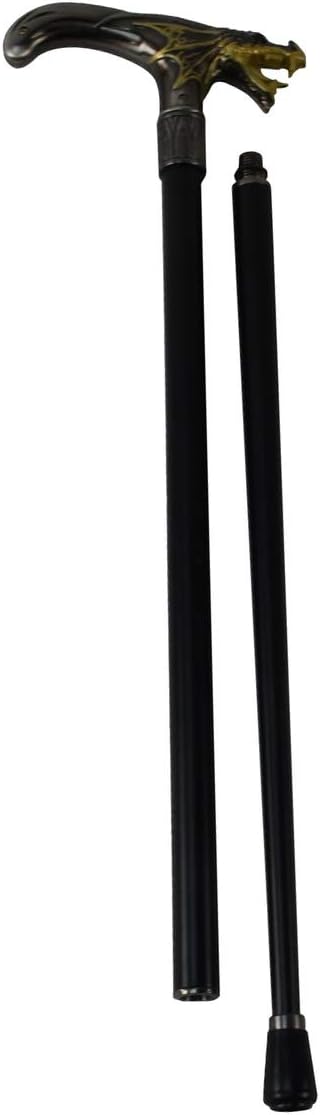 Silver Metal Golden Winged Dragon Cane 2pc Steel Shaft Travel Walking Stick
