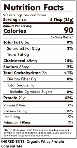 Raw Organic Whey Protein Powder, Grass Fed, Unflavored – 1 Ingredient, No Additives or Fillers, Undenatured, Made in USA, 5 lb