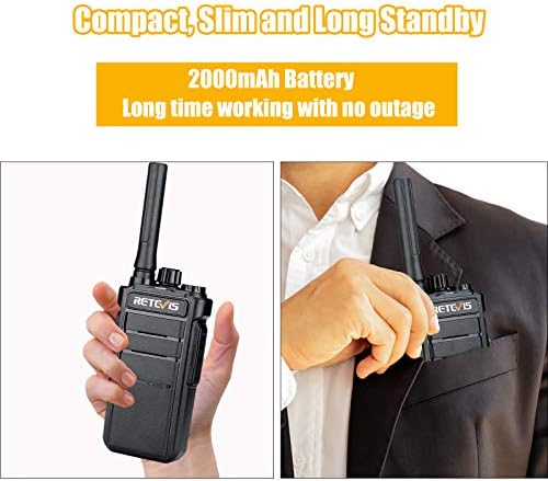 Retevis RB26H GMRS 2 Way Radio Long Range, Business Walkie Talkies, 1 Pack | Professional Two Way Radios, 2000mAh, Hidden Display, Type-C, Built in NOAA Flashlight VOX,GMRS Repeater Capable, for Camping