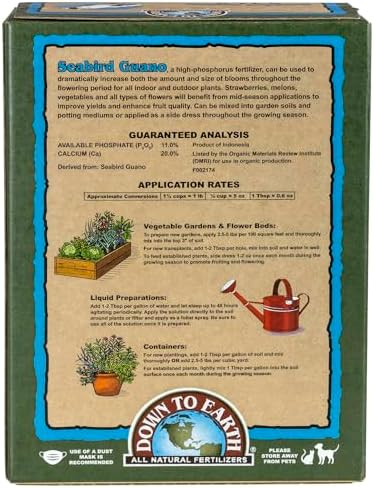 Down To Earth All Natural Fertilizers Organic Seabird Guano - 0-11-0, 5 lb | High Phosphorus Plant Food for Buds, Blooms, Flowers, Vegetable Gardens