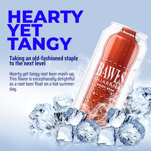 BAWLS Guarana Root Beer - Guarana Fueled Soda for Energy, High Caffeinated Drink, 12 Pack 16oz Cans