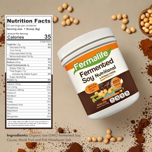 FERMALIFE USDA Organic Fermented Soy Nutritional Beverage - Mix, 5.6oz, 20 Servings, Non-GMO, Vegan, Nutrients for Your Gut Bacteria