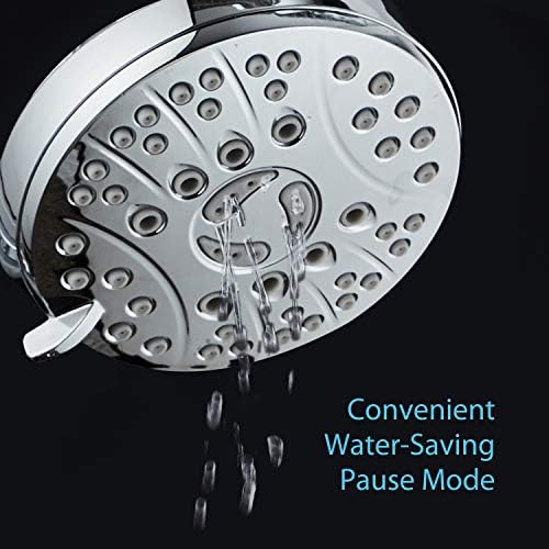 High Pressure 6-setting Luxury Rain Shower Head – Extra Large Face – Anti Clog Jets – Solid Brass Connection Ball Joint – Angle Adjustable