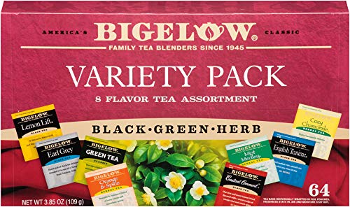 Bigelow Tea Green Tea Assortment, 64 Count (Pack of 1) | Individually Wrapped Tea Bags with Classic, Decaffeinated, Mint, Peach, Constant Comment, Lemon, Mango, and Earl Grey Teas