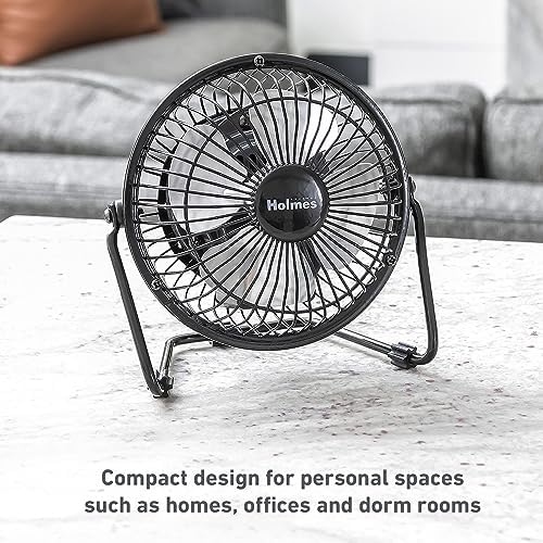 HOLMES Mini High Velocity Desk Fan 4in 4 Blade Black
