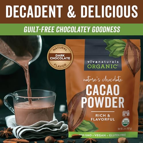 Organic Cacao Powder, Unsweetened, 1 lb (454 g) – Rich Dark Chocolate Flavor, Perfect for Baking, Smoothies & Hot Chocolate – Vegan, Keto, Paleo, Non-GMO & Gluten-Free Cocoa Powder