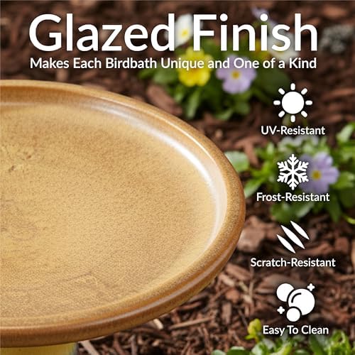 Sunnydaze Ceramic Bird Bath, Weather-Resistant Finish, 21” H, Galaxy Blue